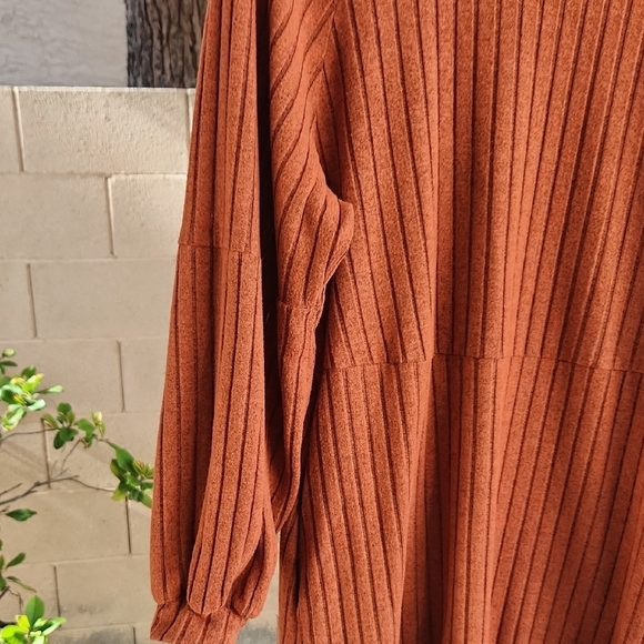 Rust Orange Ribbed Sweater Dress - Picture 2 of 5
